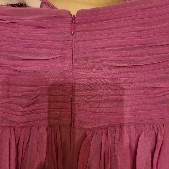 Donna Morgan 100% Silk dress violet beaded pink crepe rushed fit flare - Picture 4 of 6